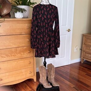 SHEIN Black Dress with Red Floral Design